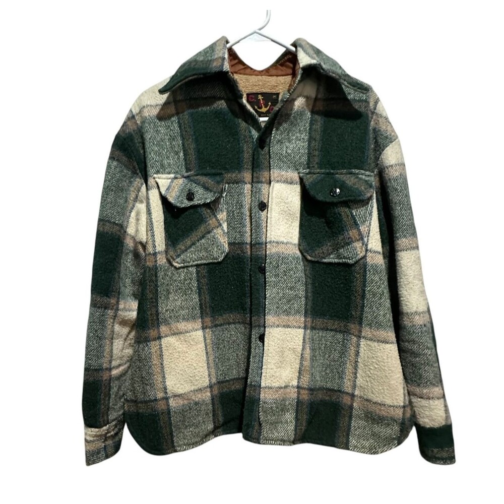 Vintage CPO Tartan Green Plaid Flannel Button Up Shirt Jacket M Hunting Wool